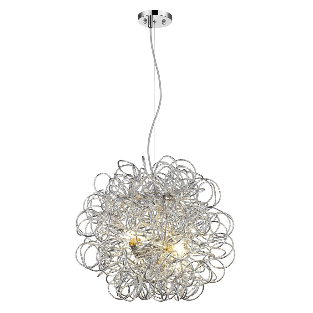 Mingle 4-Light Polished Chrome Pendant With Faceted Chrome Aluminum Wire Shade HomeRoots