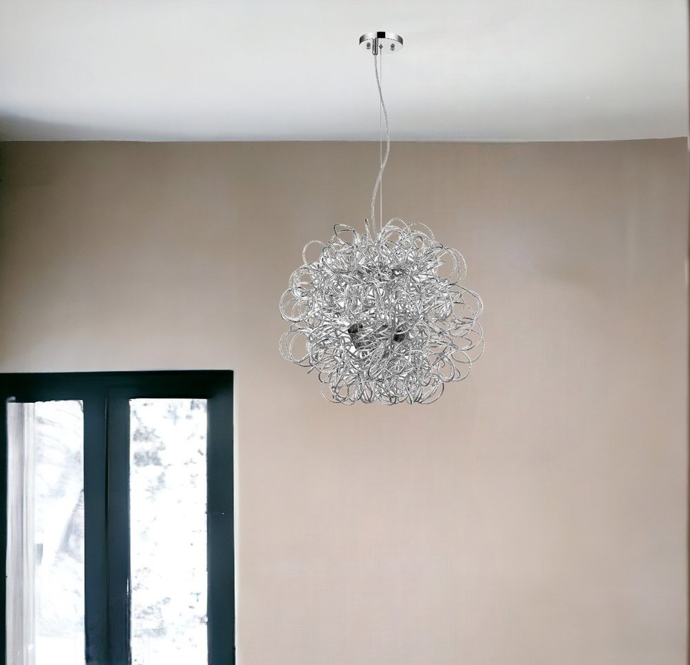 Mingle 4-Light Polished Chrome Pendant With Faceted Chrome Aluminum Wire Shade HomeRoots