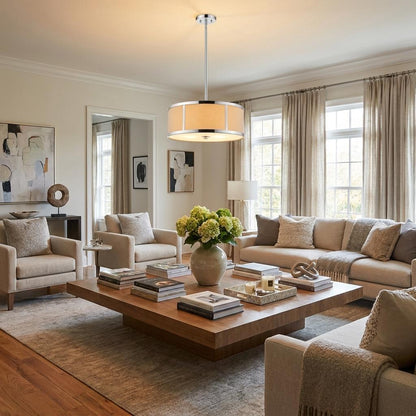 Butler 2-Light Polished Chrome Pendant With Coarse Cream Linen Shade And Opal Acrylic Diffuser HomeRoots