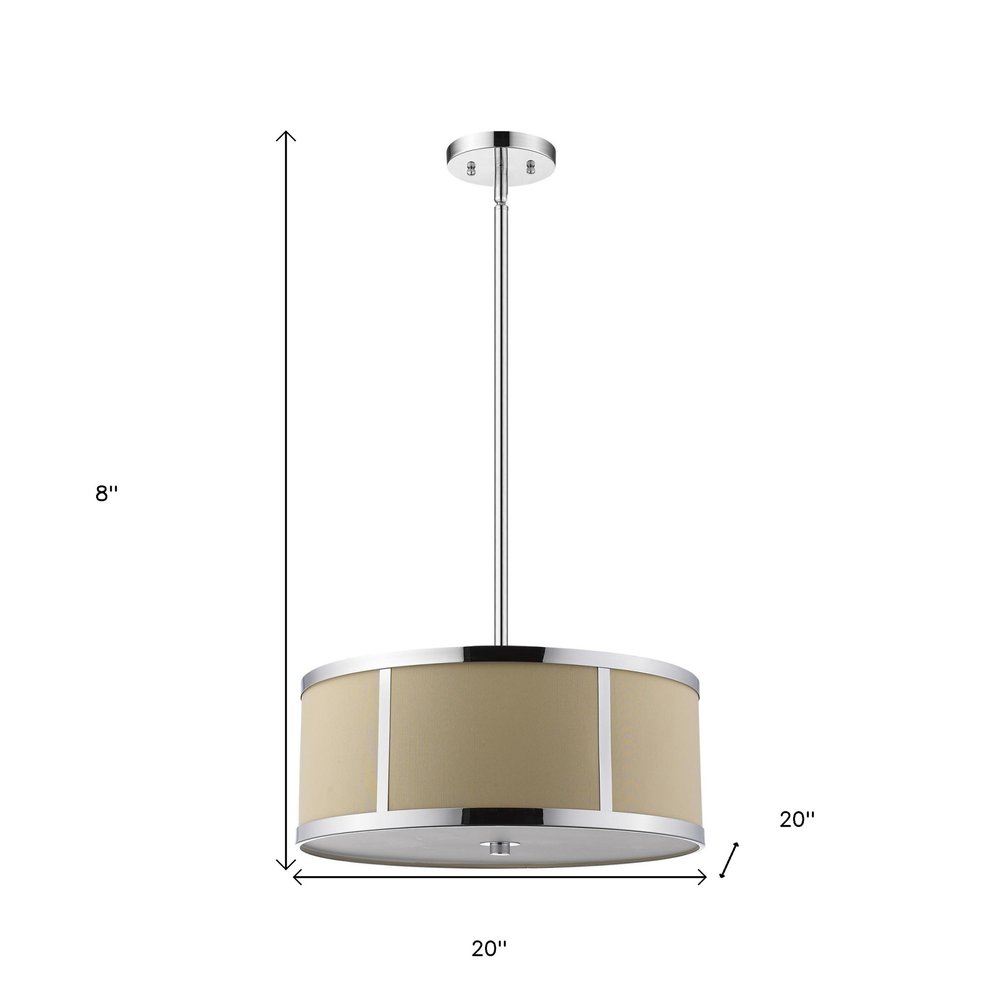 Butler 3-Light Polished Chrome Pendant With Coarse Cream Linen Shade And Opal Acrylic Diffuser HomeRoots