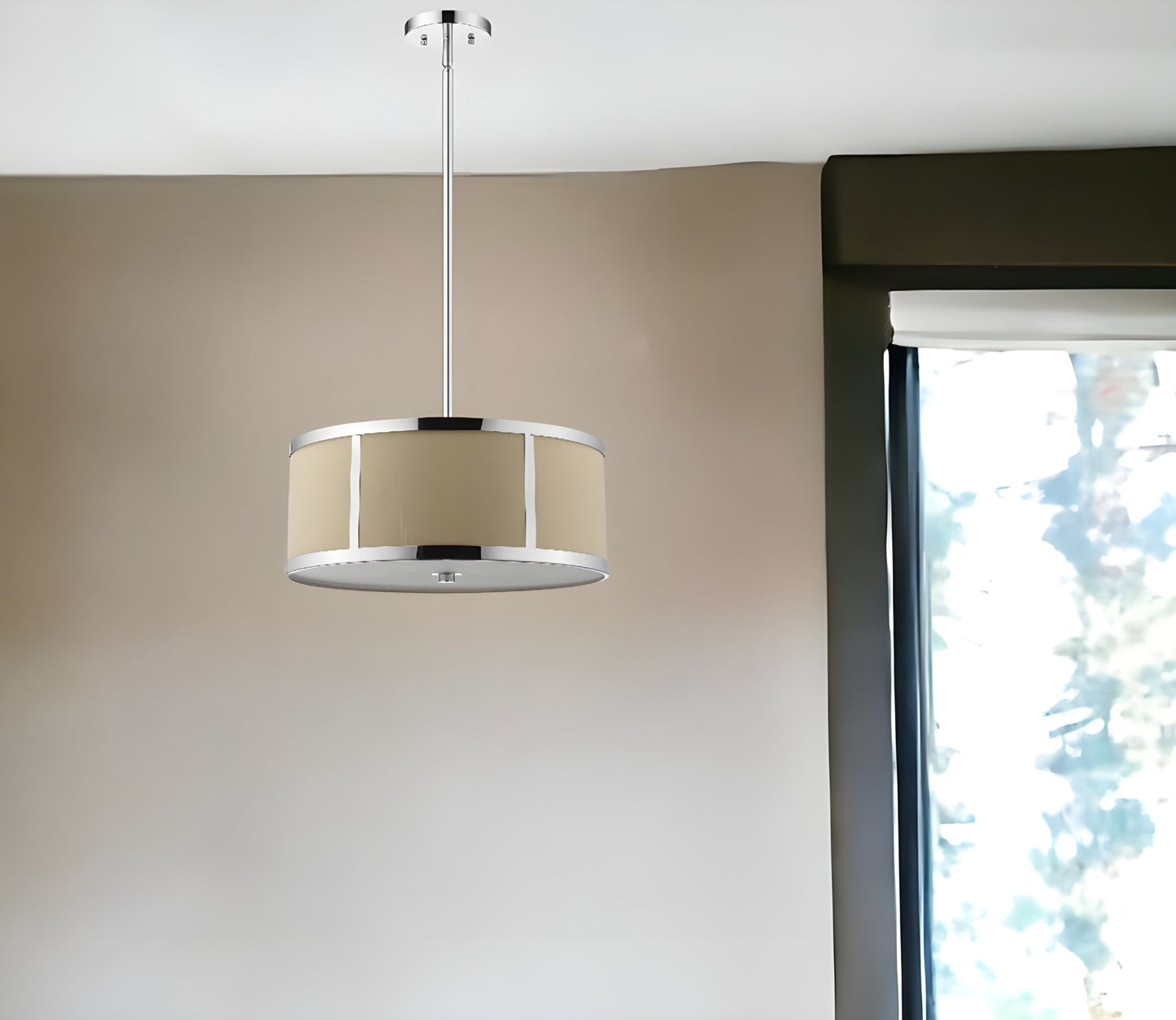 Butler 3-Light Polished Chrome Pendant With Coarse Cream Linen Shade And Opal Acrylic Diffuser