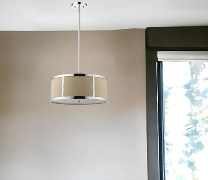 Butler 3-Light Polished Chrome Pendant With Coarse Cream Linen Shade And Opal Acrylic Diffuser HomeRoots