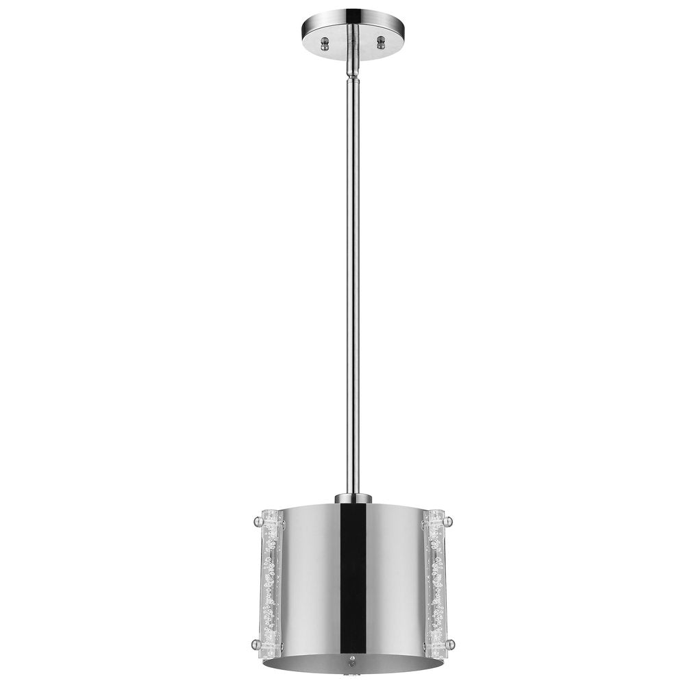 Zoom 1-Light Polished Stainless Steel Pendant With Seeded Acrylic Accents HomeRoots