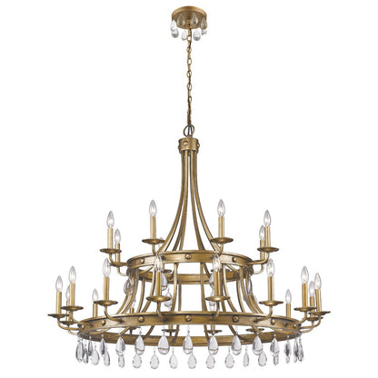 Krista 24-Light Antique Gold Chandelier With Crystal Accents