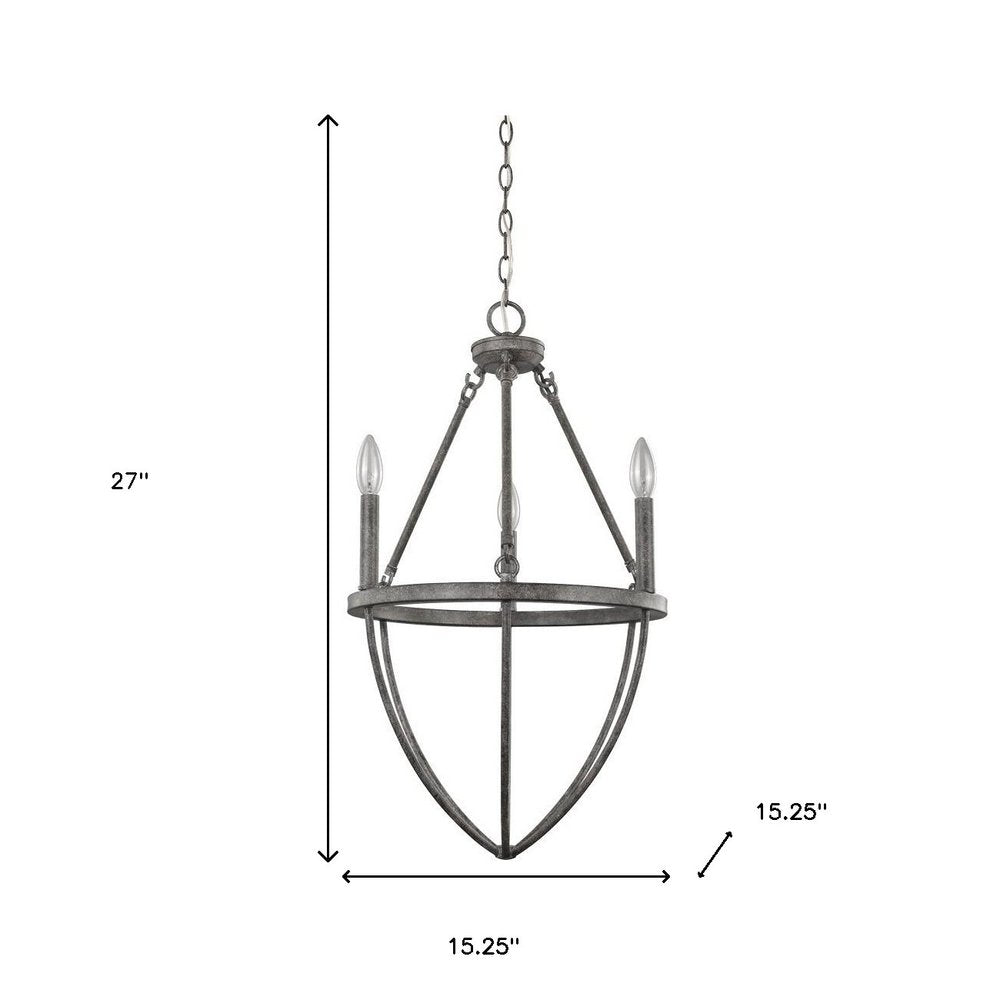Ash Gray Candle Style Three Light Metal Dimmable Chandelier HomeRoots