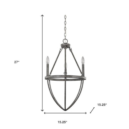 Ash Gray Candle Style Three Light Metal Dimmable Chandelier HomeRoots