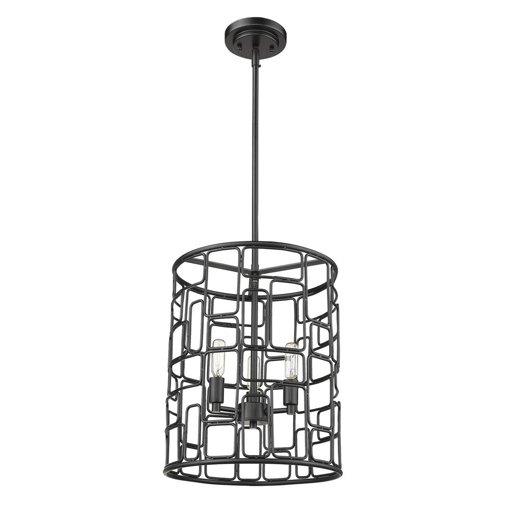 Black Metal Three Light Caged Pendant Light HomeRoots