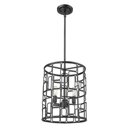 Black Metal Three Light Caged Pendant Light HomeRoots