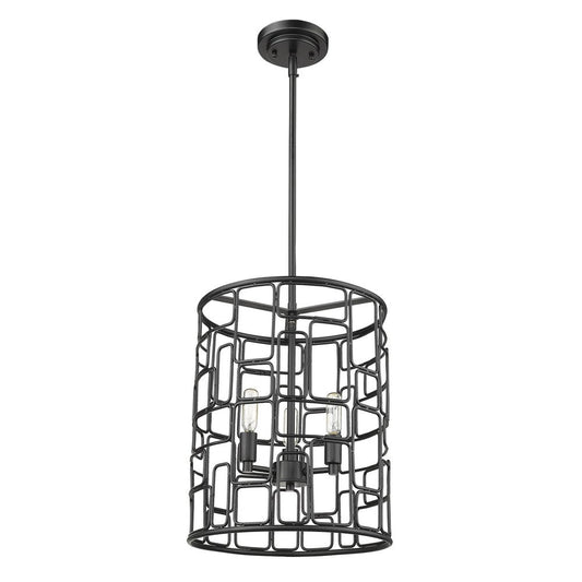 Black Metal Three Light Caged Pendant Light HomeRoots