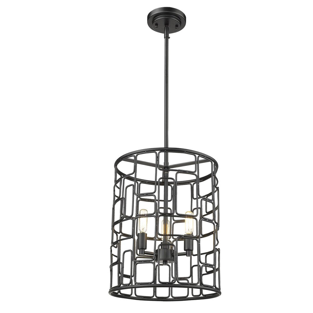Black Metal Three Light Caged Pendant Light — view 2