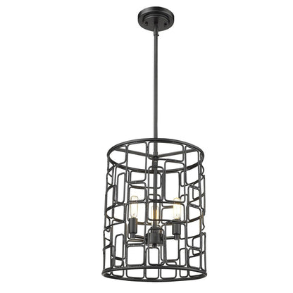 Black Metal Three Light Caged Pendant Light HomeRoots