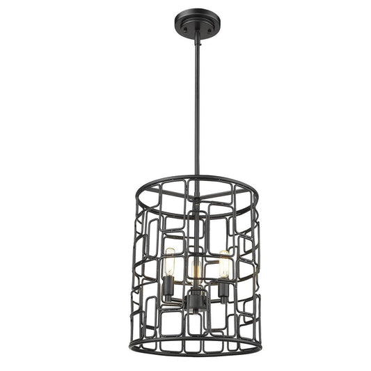 Black Metal Three Light Caged Pendant Light HomeRoots