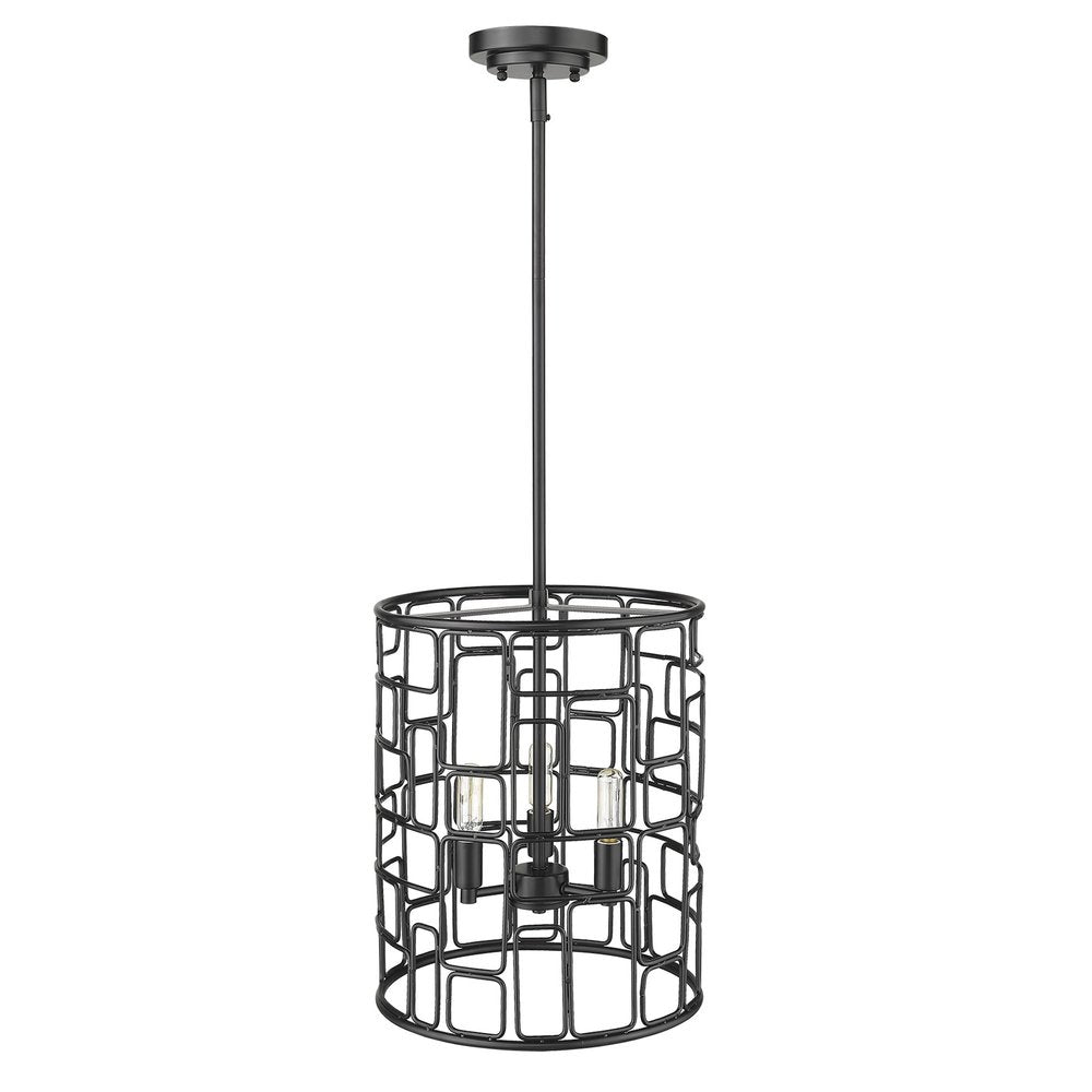 Black Metal Three Light Caged Pendant Light — view 3