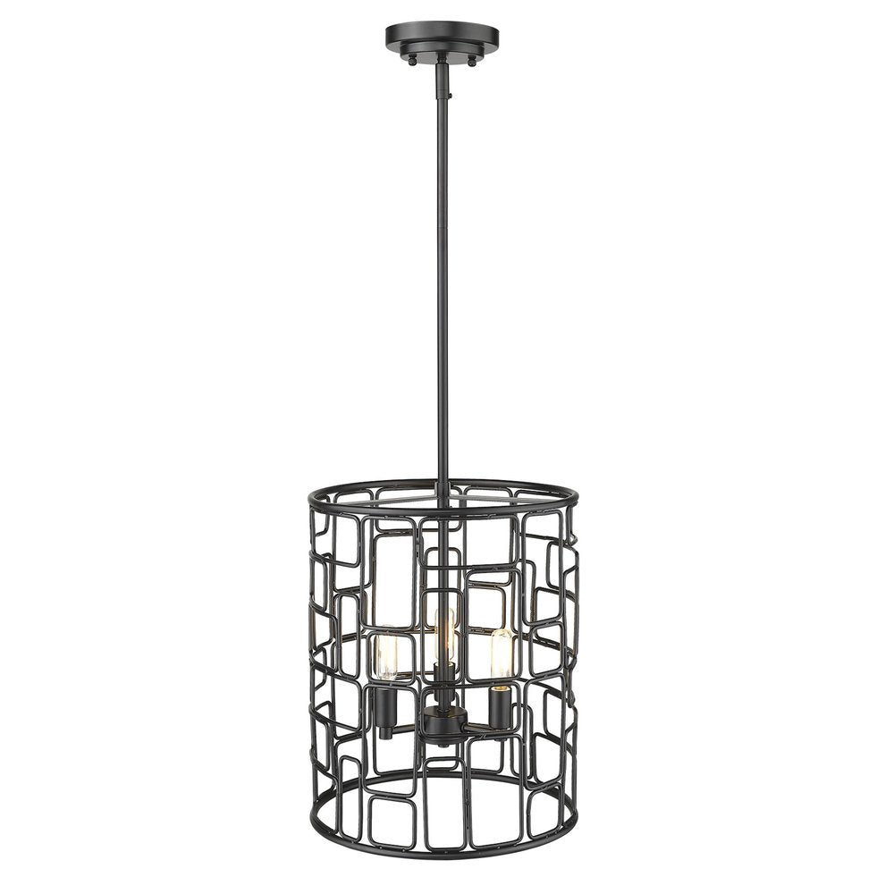 Black Metal Three Light Caged Pendant Light HomeRoots