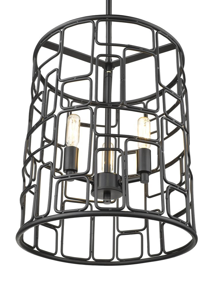 Black Metal Three Light Caged Pendant Light — view 5