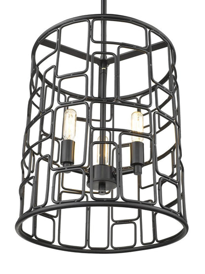 Black Metal Three Light Caged Pendant Light HomeRoots