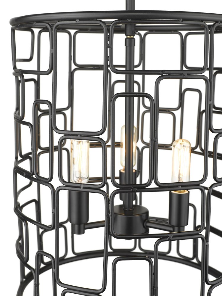 Black Metal Three Light Caged Pendant Light — view 6