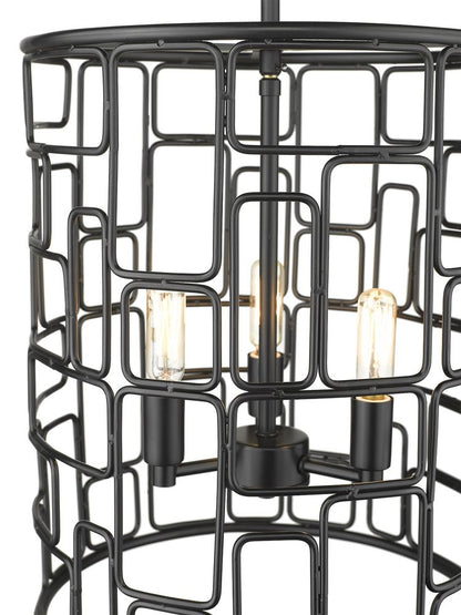 Black Metal Three Light Caged Pendant Light HomeRoots