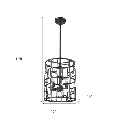Black Metal Three Light Caged Pendant Light HomeRoots