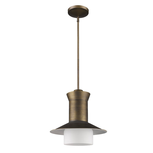 Greta 1-Light Raw Brass Pendant With Gloss White Interior And Etched Glass Shade