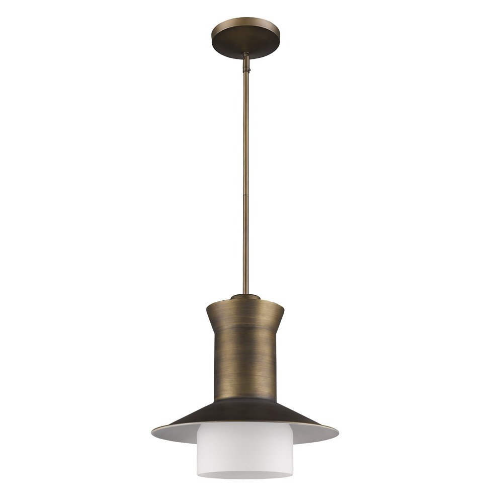 Greta 1-Light Raw Brass Pendant With Gloss White Interior And Etched Glass Shade — view 3