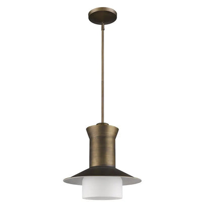 Greta 1-Light Raw Brass Pendant With Gloss White Interior And Etched Glass Shade HomeRoots