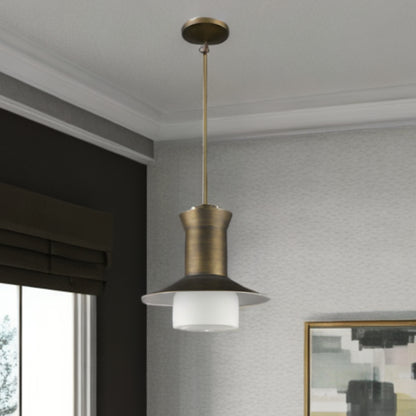 Greta 1-Light Raw Brass Pendant With Gloss White Interior And Etched Glass Shade