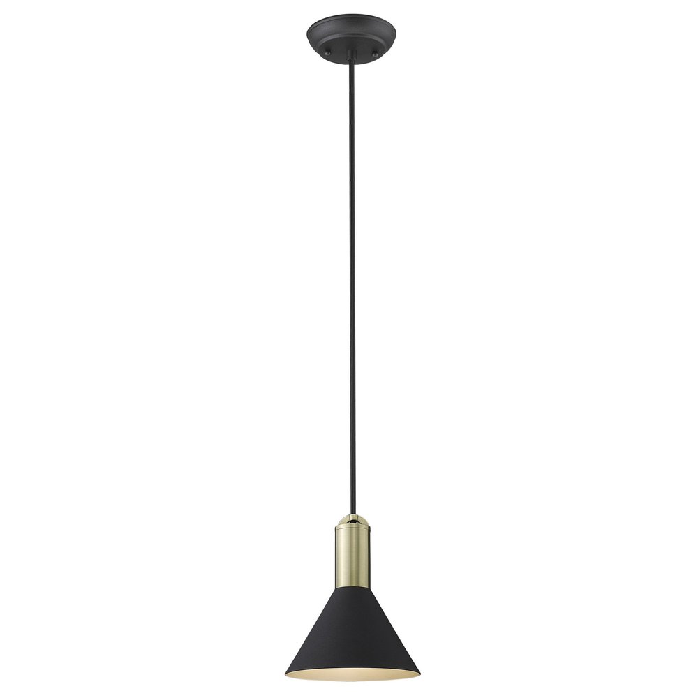 Matte Black and Gold Conical Pendant Hanging Light — view 3