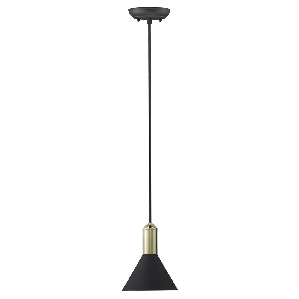 Matte Black and Gold Conical Pendant Hanging Light — view 4