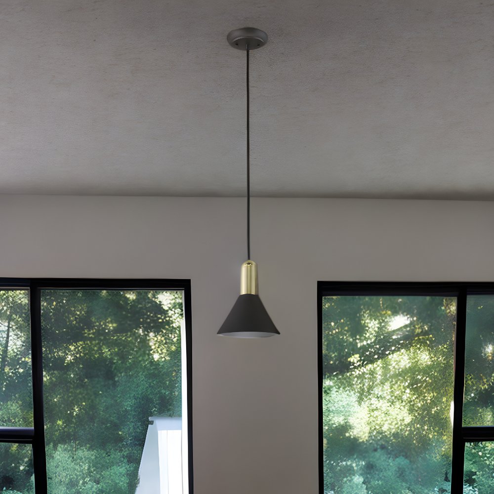 Matte Black and Gold Conical Pendant Hanging Light HomeRoots