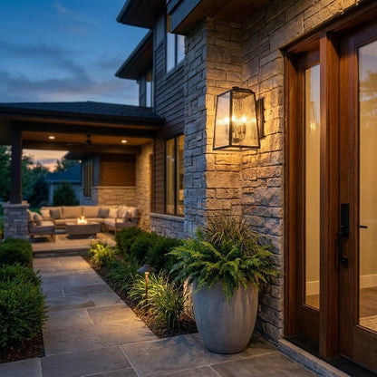 Black And Clear Four Light Seeded Dimmable Outdoor Hanging Lights With Black And Clear Shades HomeRoots