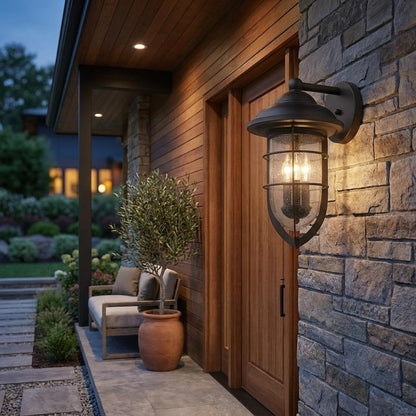 Black And Clear Three Light Seeded Dimmable Outdoor Hanging Lights With Black And Clear Shades HomeRoots