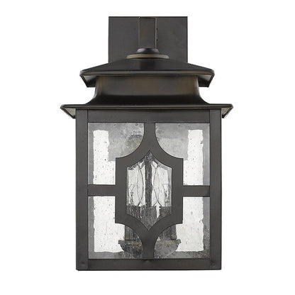 Black And Clear Three Light Seeded Dimmable Outdoor Hanging Lights With Bronze Shades HomeRoots