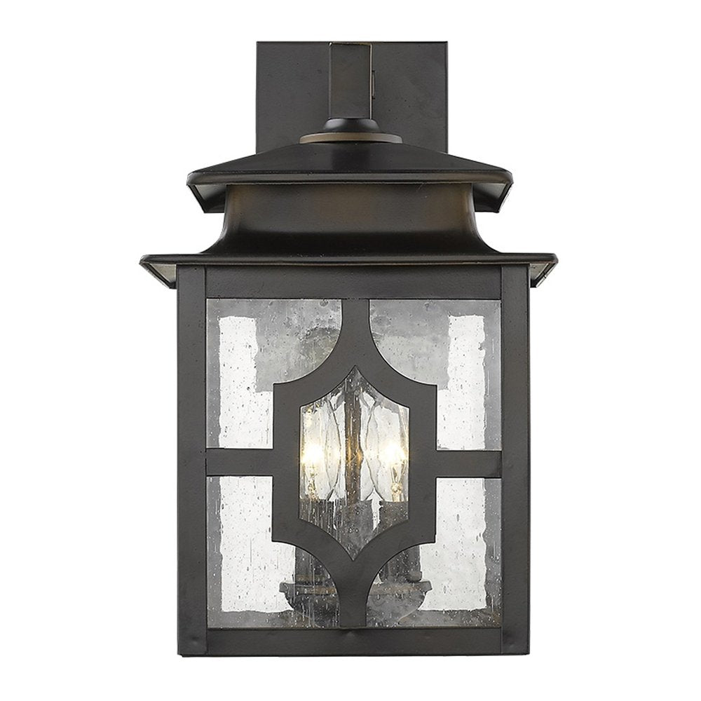Black And Clear Three Light Seeded Dimmable Outdoor Hanging Lights With Bronze Shades HomeRoots