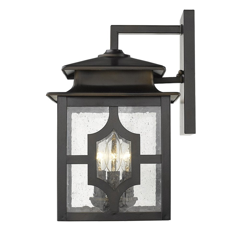 Black And Clear Three Light Seeded Dimmable Outdoor Hanging Lights With Bronze Shades HomeRoots