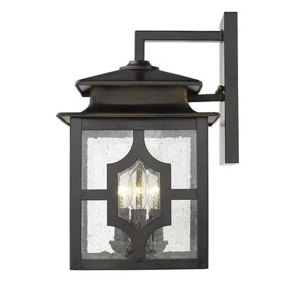 Black And Clear Three Light Seeded Dimmable Outdoor Hanging Lights With Bronze Shades HomeRoots