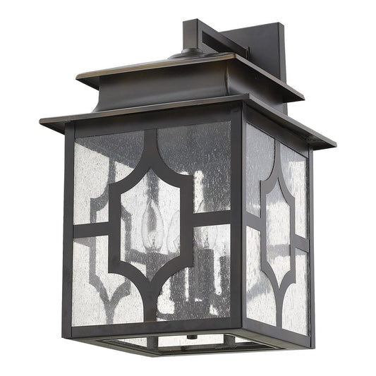 Black And Clear Four Light Seeded Dimmable Outdoor Hanging Lights With Black And Clear Shades