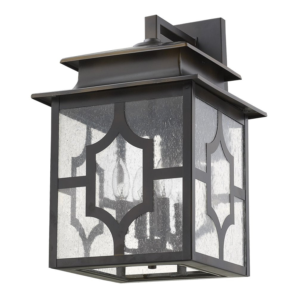 Black And Clear Four Light Seeded Dimmable Outdoor Hanging Lights With Bronze Shades HomeRoots