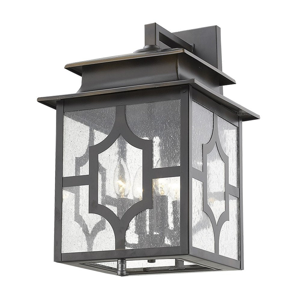Black And Clear Four Light Seeded Dimmable Outdoor Hanging Lights With Bronze Shades HomeRoots