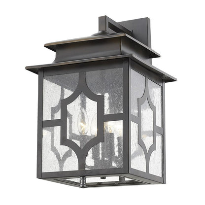 Black And Clear Four Light Seeded Dimmable Outdoor Hanging Lights With Bronze Shades HomeRoots