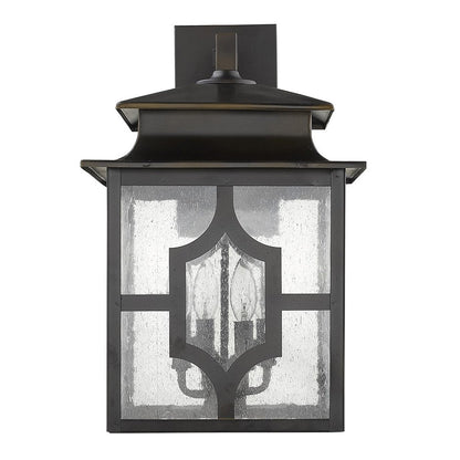 Black And Clear Four Light Seeded Dimmable Outdoor Hanging Lights With Bronze Shades HomeRoots