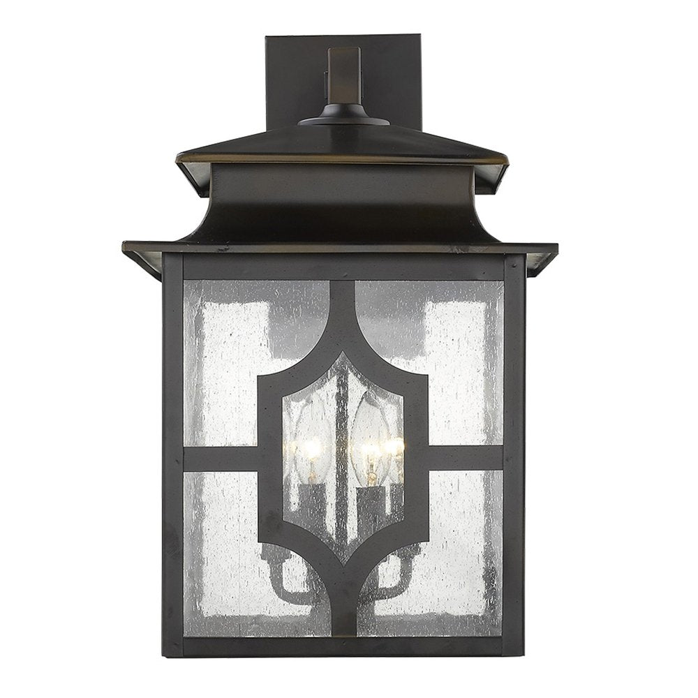 Black And Clear Four Light Seeded Dimmable Outdoor Hanging Lights With Bronze Shades HomeRoots