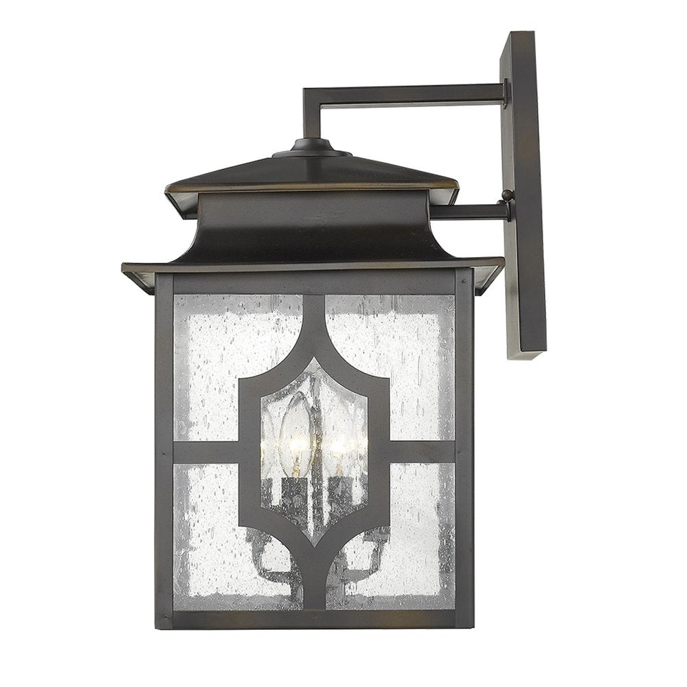 Black And Clear Four Light Seeded Dimmable Outdoor Hanging Lights With Bronze Shades HomeRoots