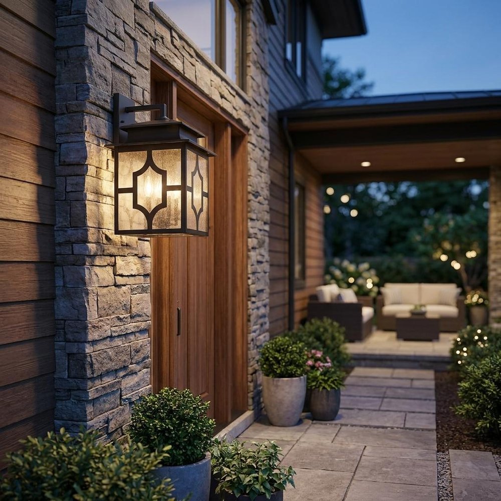 Black And Clear Four Light Seeded Dimmable Outdoor Hanging Lights With Black And Clear Shades — view 8