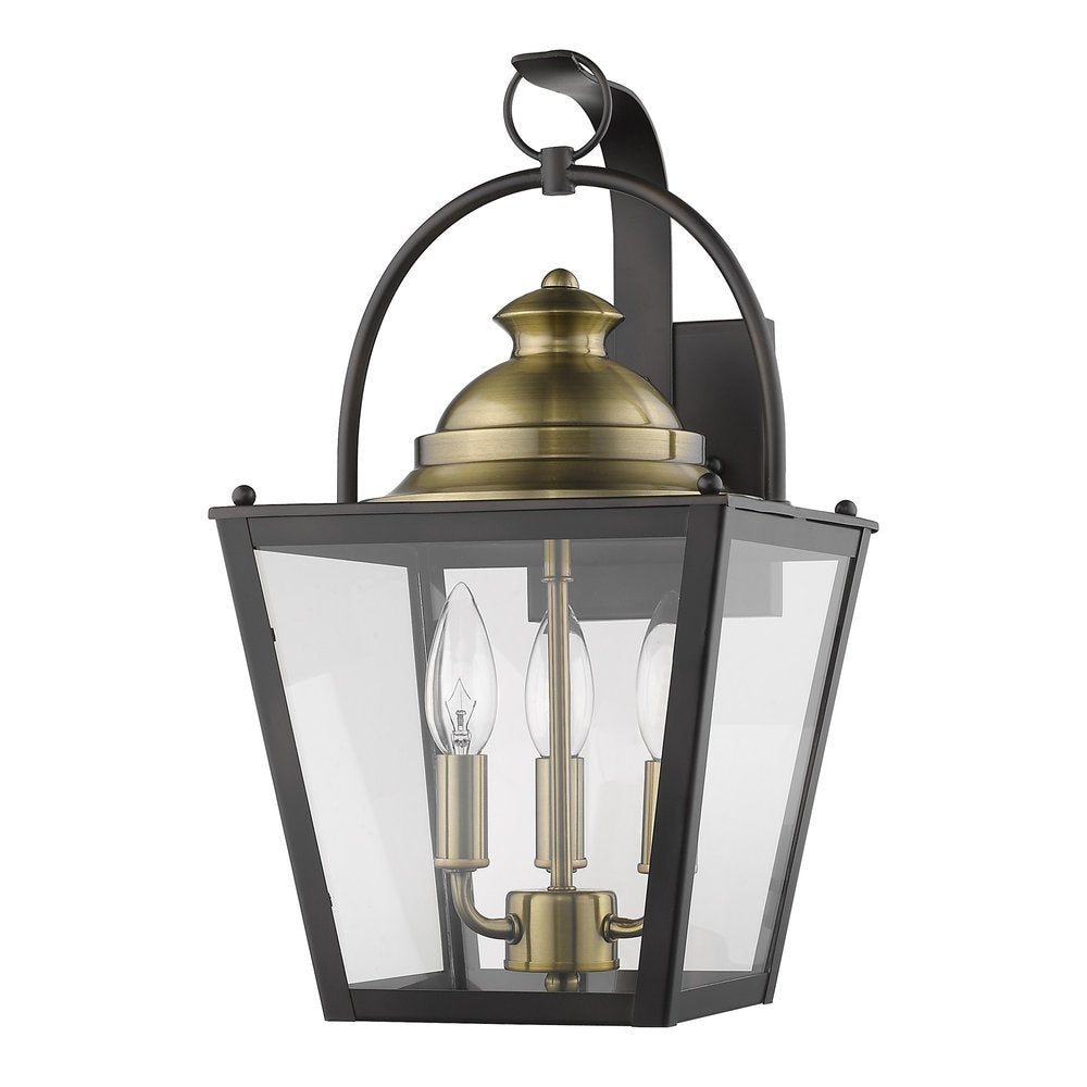 Black Clear And Brass Three Light Transparent Dimmable Outdoor Hanging Lights With Bronze Shades HomeRoots