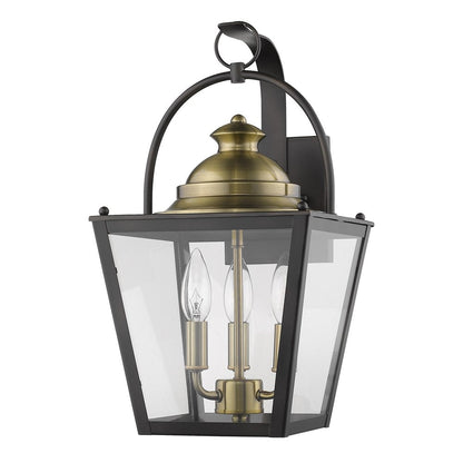 Black Clear And Brass Three Light Transparent Dimmable Outdoor Hanging Lights With Bronze Shades HomeRoots