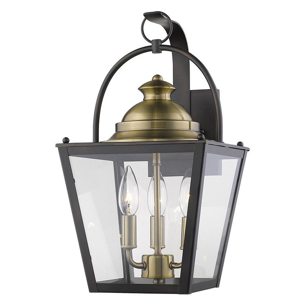 Black Clear And Brass Three Light Transparent Dimmable Outdoor Hanging Lights With Bronze Shades HomeRoots