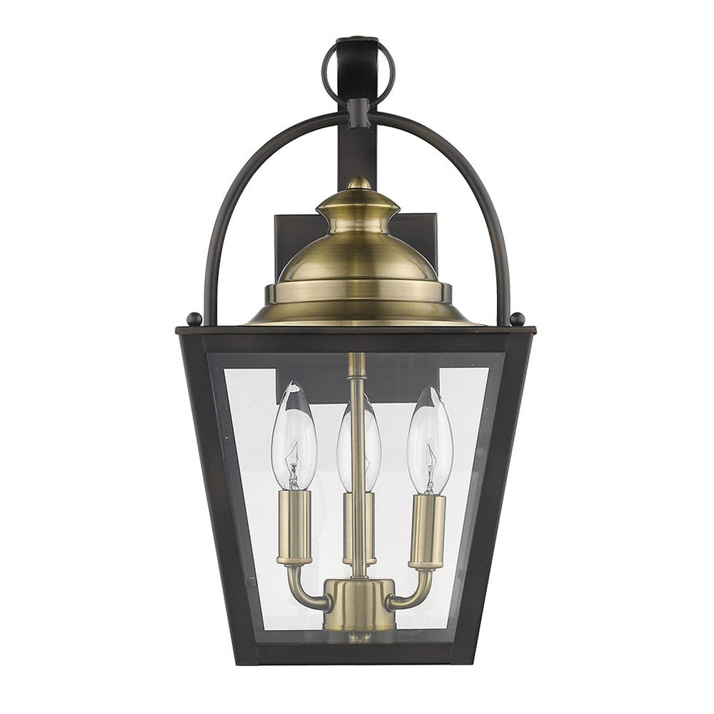 Black Clear And Brass Three Light Transparent Dimmable Outdoor Hanging Lights With Bronze Shades HomeRoots