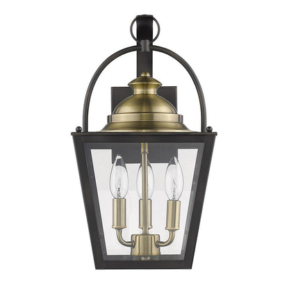 Black Clear And Brass Three Light Transparent Dimmable Outdoor Hanging Lights With Bronze Shades HomeRoots