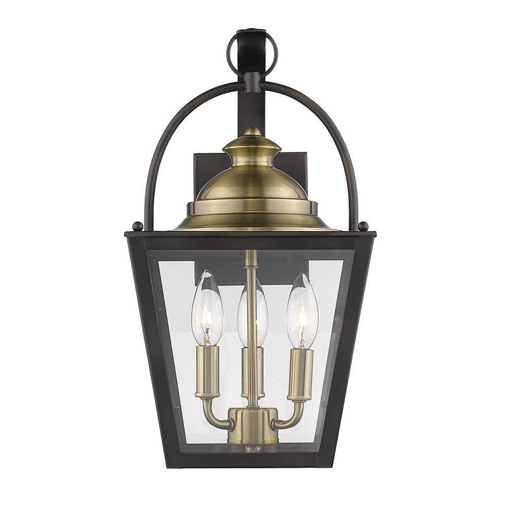 Black Clear And Brass Three Light Transparent Dimmable Outdoor Hanging Lights With Bronze Shades HomeRoots